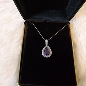 AMY Amethyst Color Pear Shape Drop Pendant Neclace